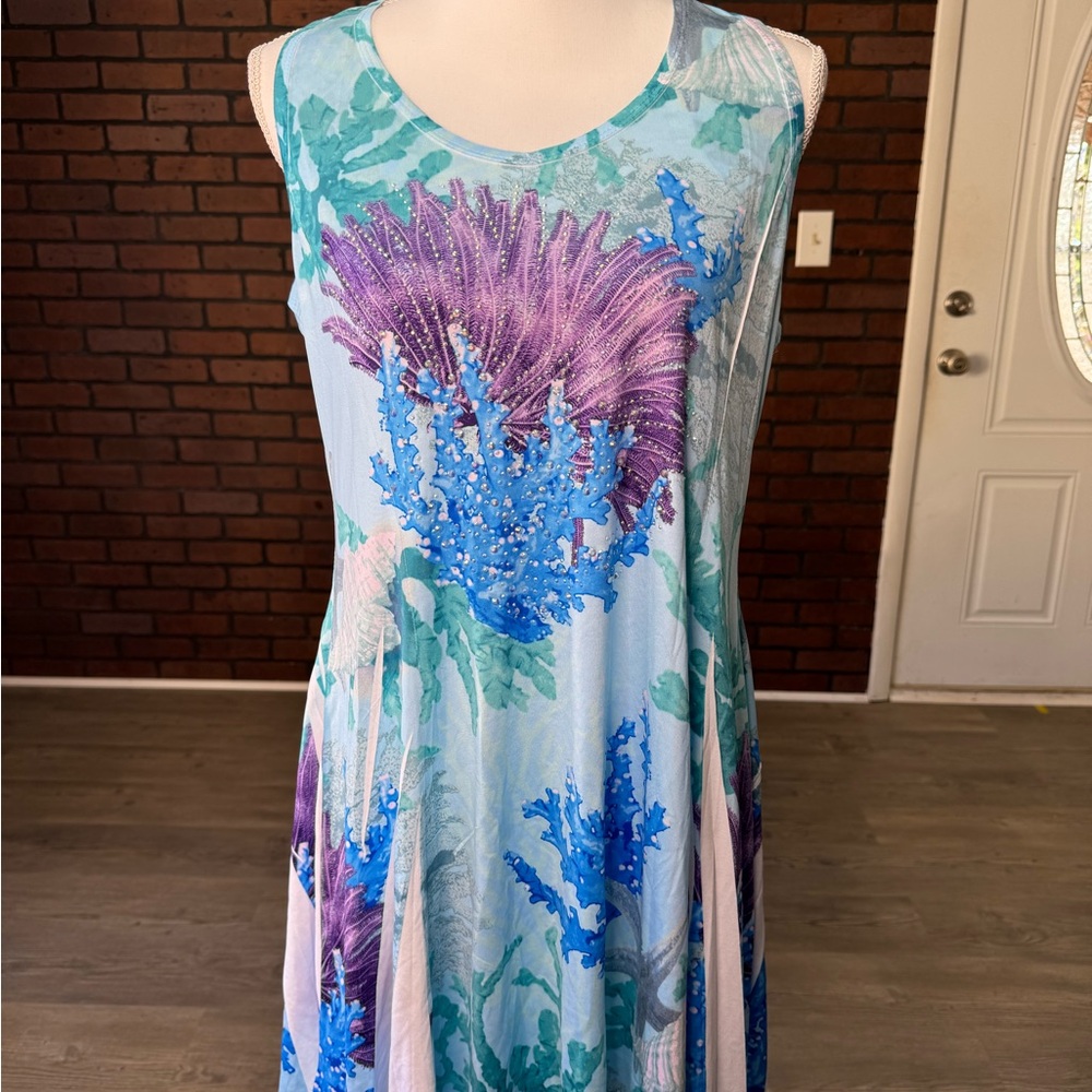India Boutique‎ One Size Blue Coral Print Racerback Tank Dress